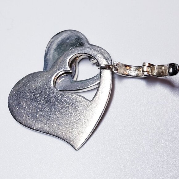 Vintage Sterling Silver Double Cut Out CZ Heart Pendant - Picture 7 of 7